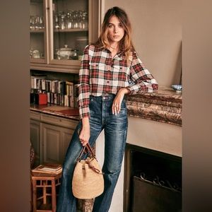 Sezane camellia shirt plaid wool blend size xs